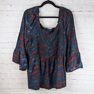 Terra & Sky Navy/Red Bell Sleeve Top 1X